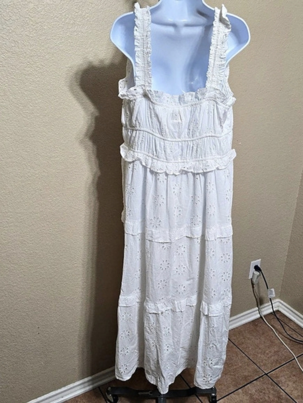 LÉA White Cotton Eyelet Maxi Dress Size XL